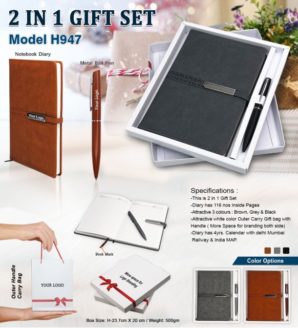 2 in 1 gift set model h947 notebook diary and metal pen